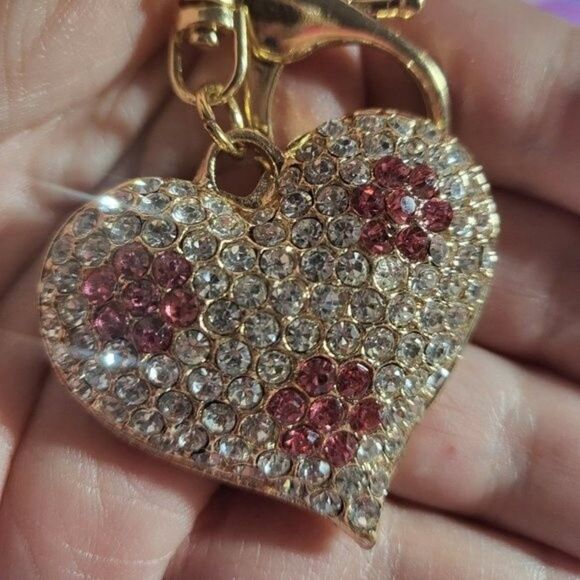 Austrian Crystal heart keychain/purse charm Goldtone - Picture 3 of 7